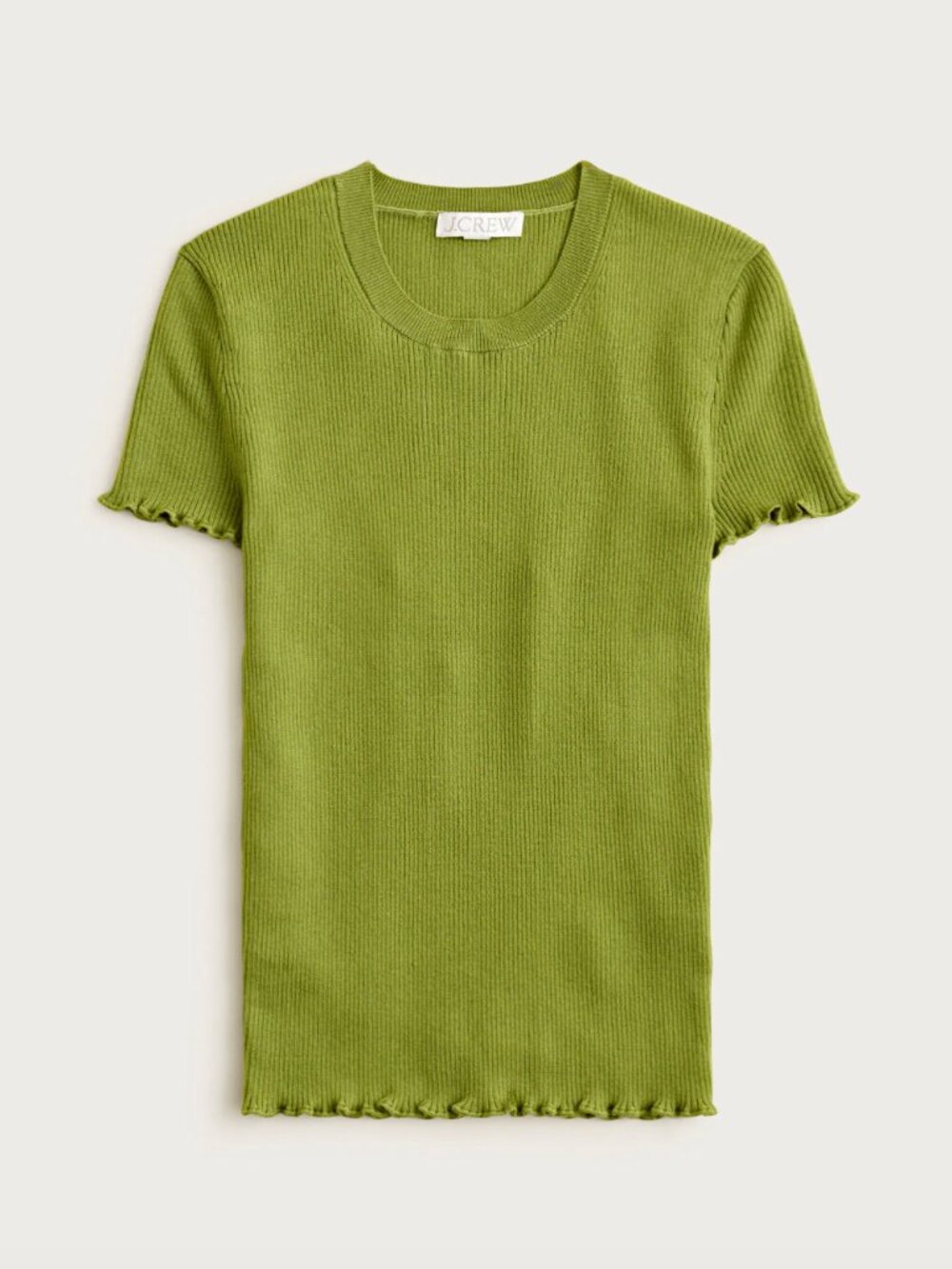 NEW J CREW Ruffle-trim T-shirt in TENCEL™ lyocell blend S Peridot Green